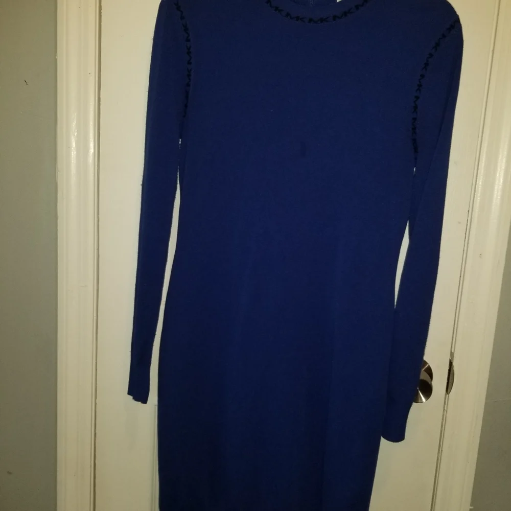 Michael Kors blue long sleeve dress with black MK accents - Picture 6 of 9